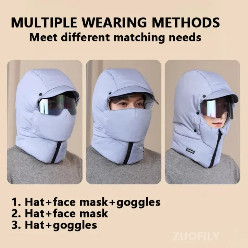 Stay Warm and Stylish with the 2025 Men Women Winter Down Cotton Cycling Hat - Integrated Ear Protection and Windproof Neck Coverage for Outdoor Adventures