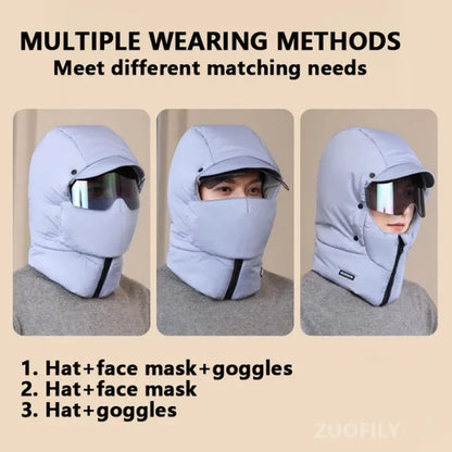 Stay Warm and Stylish with the 2025 Men Women Winter Down Cotton Cycling Hat - Integrated Ear Protection and Windproof Neck Coverage for Outdoor Adventures